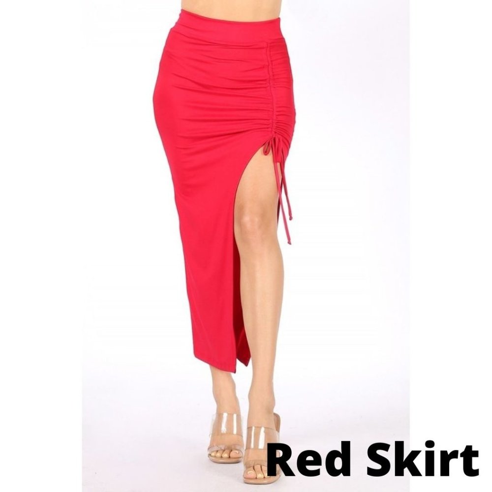 RED Asymmetrical madi Skirt Drawstring Ruched